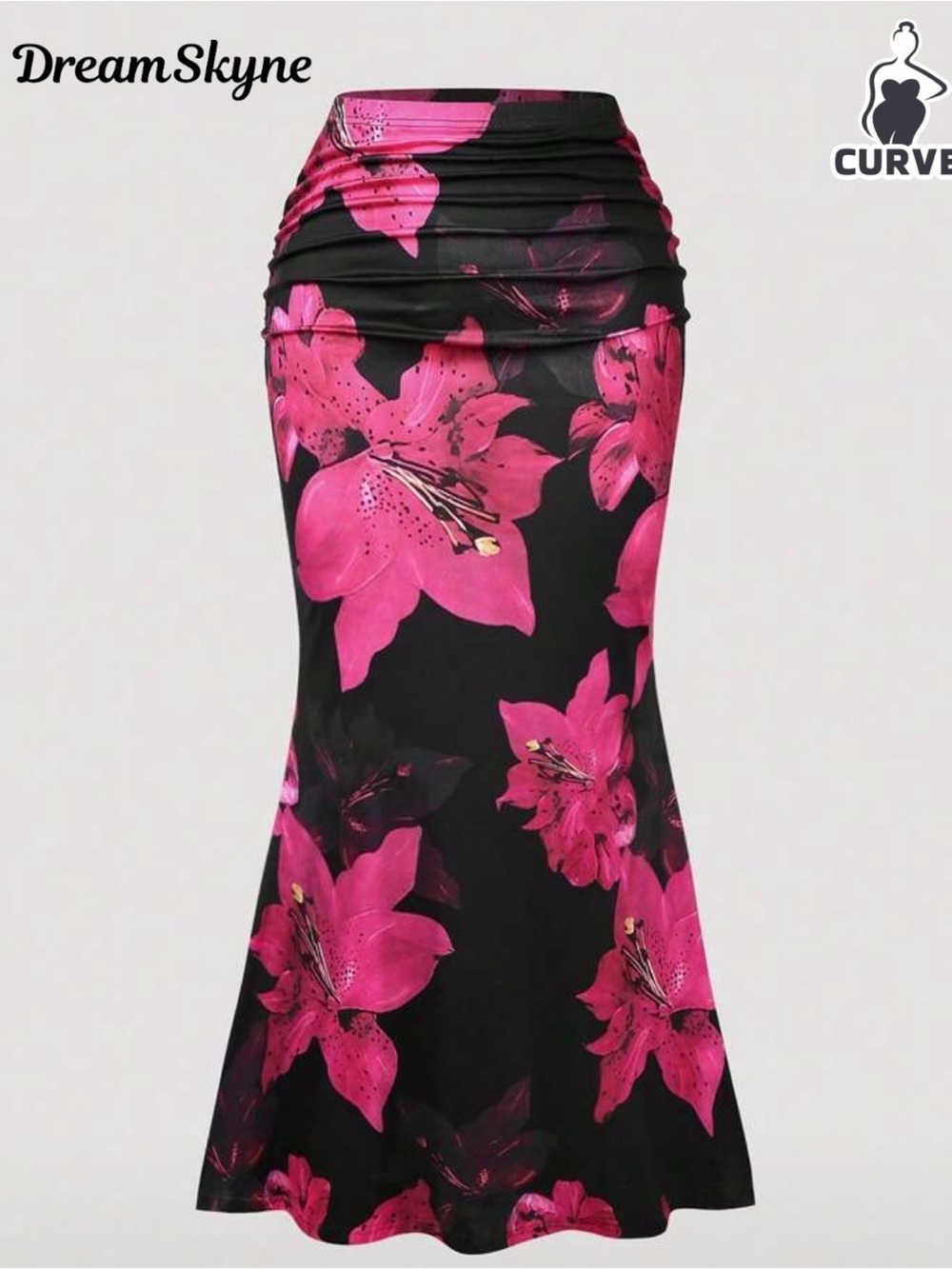 SHEIN Black Dress with Bright Pink Floral Accents